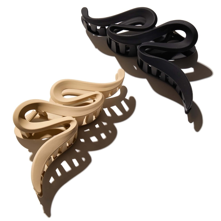 Hairlust Large Claw Hair Clips, Wave, Black/Beige