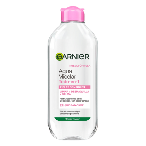 Garnier Agua Micelar Todo en 1: Limpia, desmaquilla, elimina impurezas y hidrata.